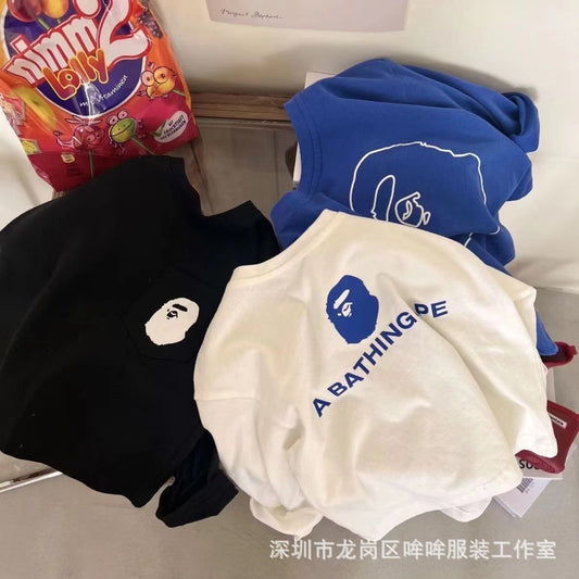 Z25030918兒童純棉長袖打底衫春季秋季中小童簡約上衣T恤男童女童潮流衣服