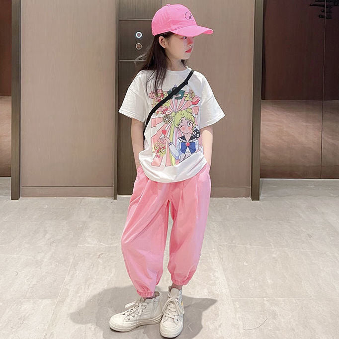 FG25053010美少女戰士童裝韓版中大童女童夏裝短袖九分褲套裝潮流兩件套兒童