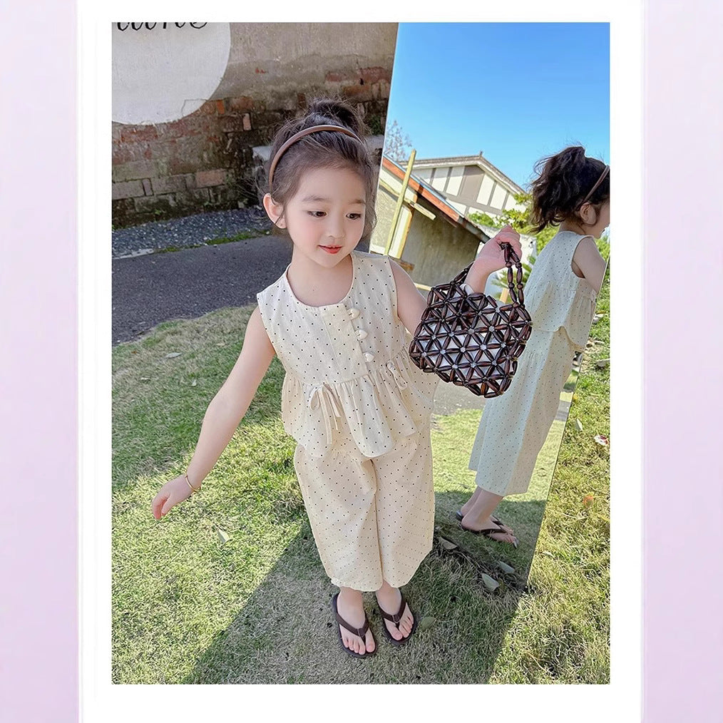 A25072311女童夏季套裝新款兒童碎花夏裝女孩休閒衣寶寶寬鬆長褲