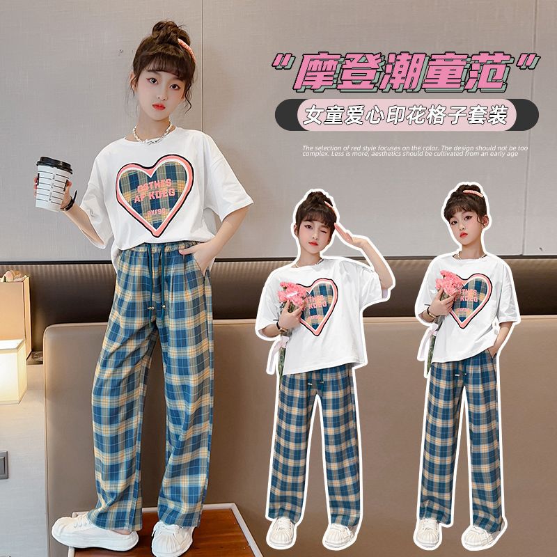 FC24040712女孩夏裝套裝2024新款兒童時尚洋氣夏款運動服大童夏季短袖兩件套(9-12天到貨)