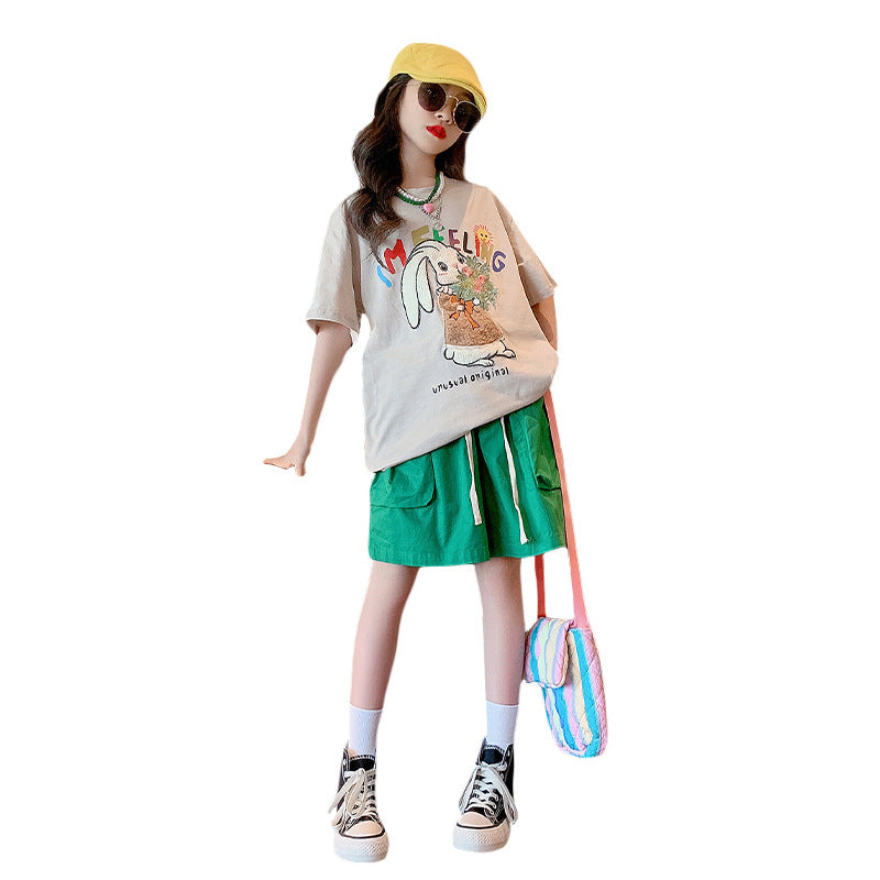 Z25030433女童短袖T恤棉質卡通夏季新款兒童洋氣女孩時尚中大童半袖t上衣