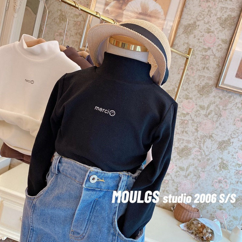 CA25112719兒童磨毛加絨打底衫德絨半高領長袖T卹男童女童秋冬基礎上衣內搭