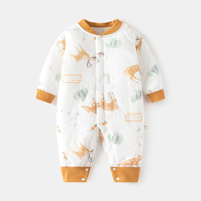 GJ25102122嬰兒夾棉連身衣寶寶保暖冬季無骨哈衣薄棉加厚對門兒童40克爬服