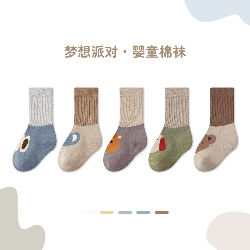 Z24032301嬰兒襪批發 春季卡通拼色男女童寶寶中筒棉A類新生兒襪子G39(5雙起批)