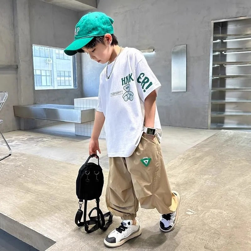 🎈精品童裝🎈FH25062716男童夏裝長褲套裝新款大兒童夏季短袖衣服潮帥氣時髦男孩夏款