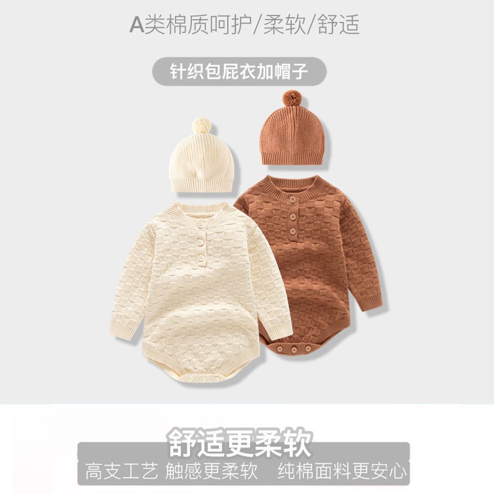 GC23101219嬰兒毛線衣歐美針織包屁衣秋冬季新款保暖寶寶爬服新生兒純棉哈衣