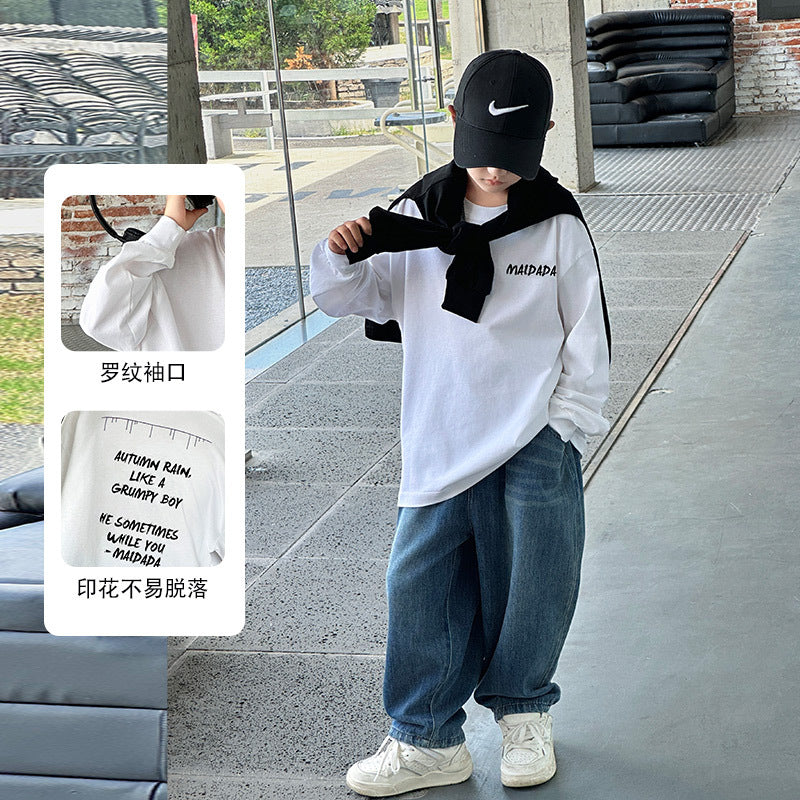 FF24102506年新韓版男大童秋裝上衣兒童長袖t恤全棉打底衫(9-12天到貨)