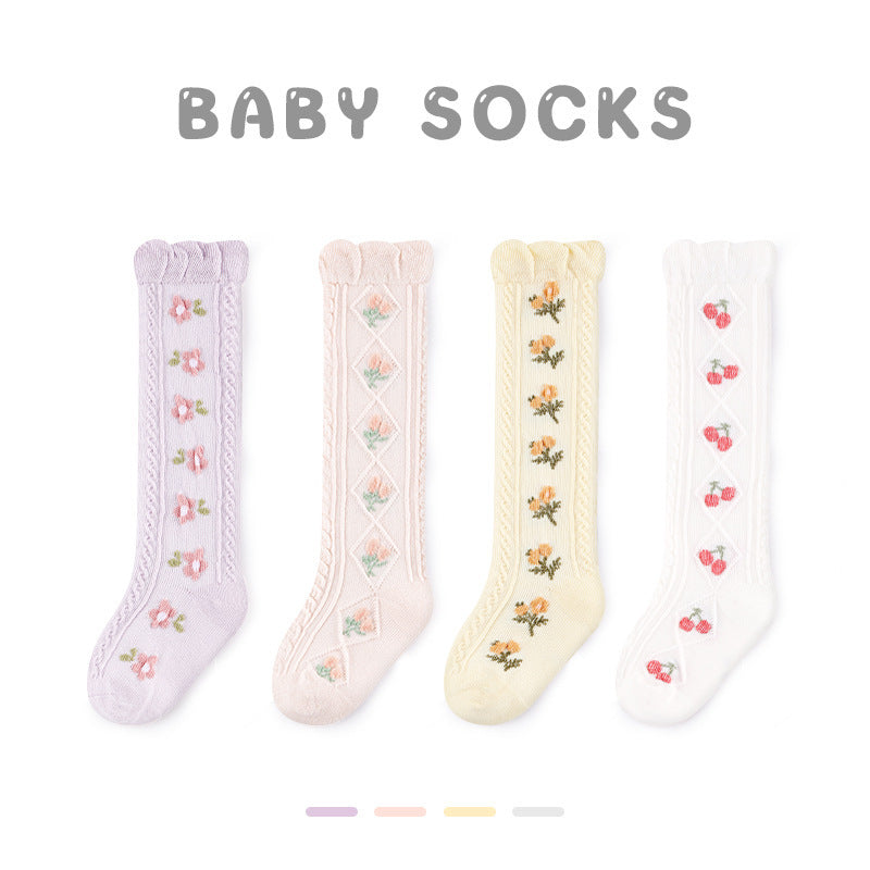 Z24032304寶寶襪子春夏網眼草莓中筒襪無骨精梳棉花邊寶寶襪子G365(2雙起批)