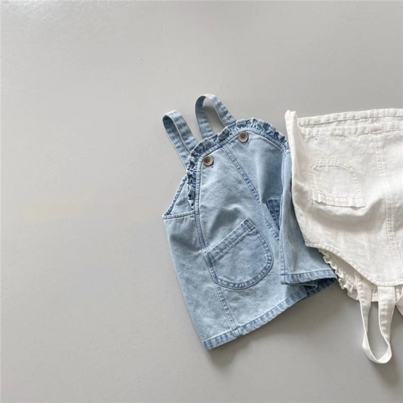 GB23080305韓版童裝2022夏季女童牛仔背帶裙+碎花短袖T寶寶可愛洋氣套裝潮
