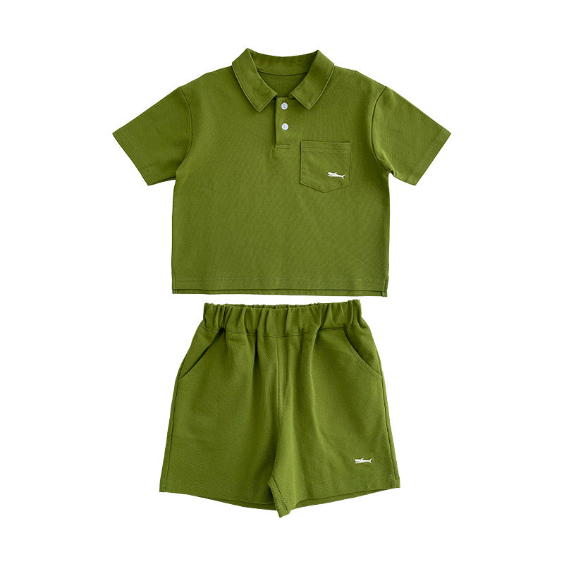 Z25033102兒童POLO領套裝洋氣男童中大童休閒兩件套夏季寬鬆百搭運動套裝