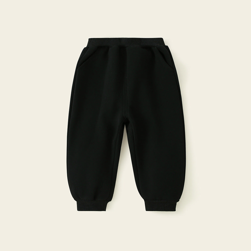 CA24011820秋冬童裝男童褲子加絨兒童純色棉百搭衛褲寶寶束腳純色休閒一體絨