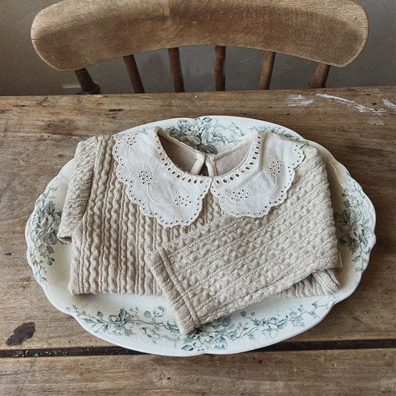 GB24011114韓版ins童裝秋冬季女孩寶寶加厚棉蕾絲領嬰兒打底上衣童潮流T卹