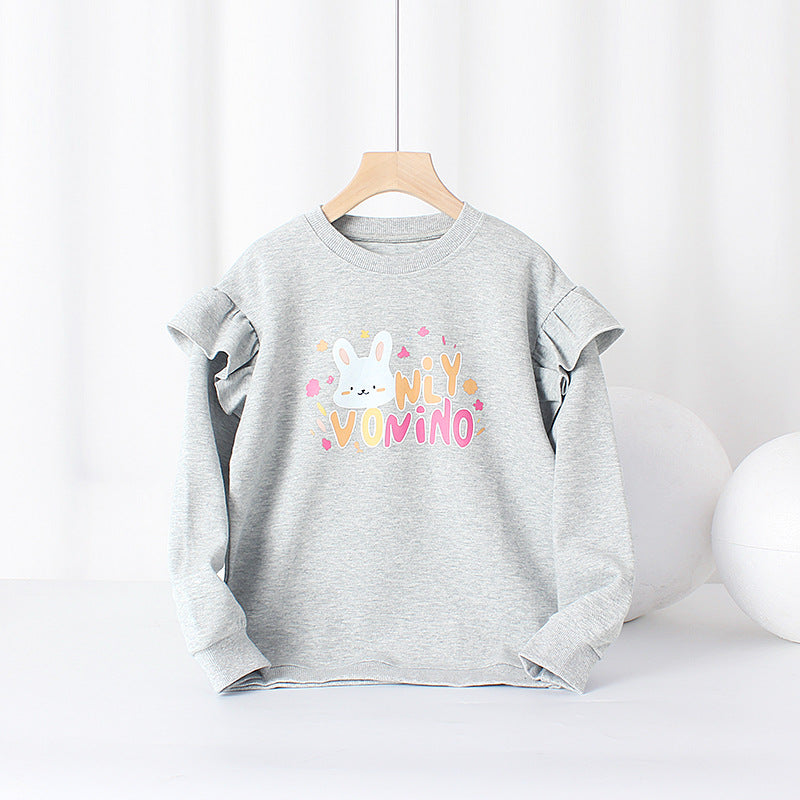 FI25101401春秋韓版女童長袖衛衣中大童卡通荷葉袖上衣兒童衛衣批發