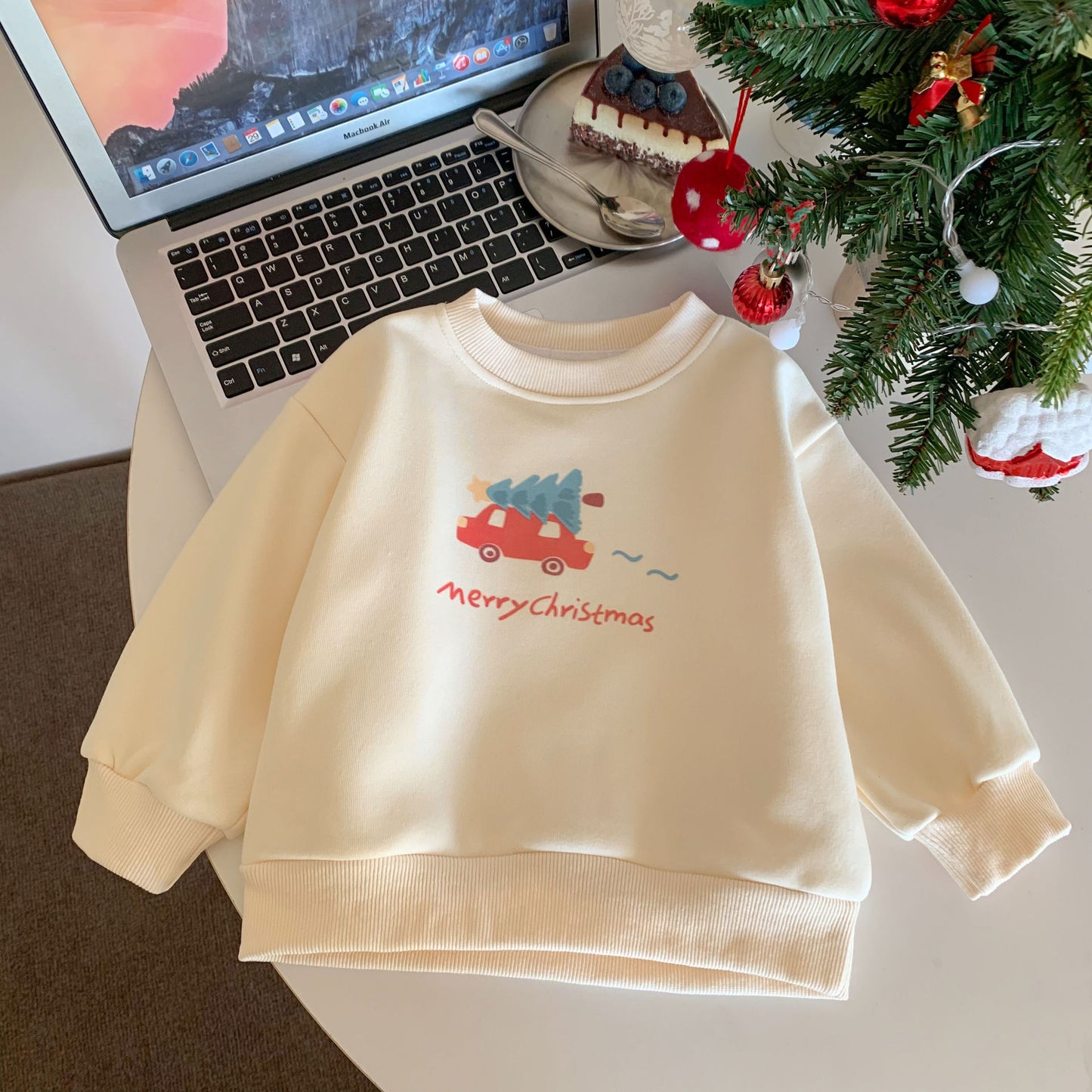 CA25112704冬季兒童加絨衛衣聖誕節可愛女孩裙子卡通保暖打底衫節日上衣