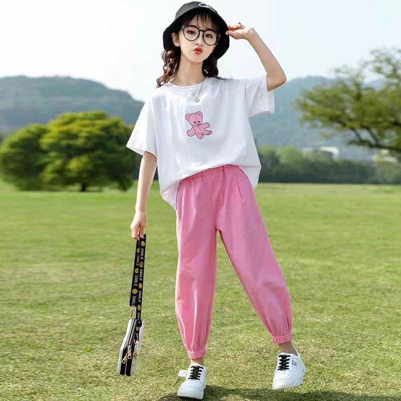 FG25053018女童夏裝2025新款短袖t卹夏款中大童洋氣時髦衣服兒童夏季套裝潮
