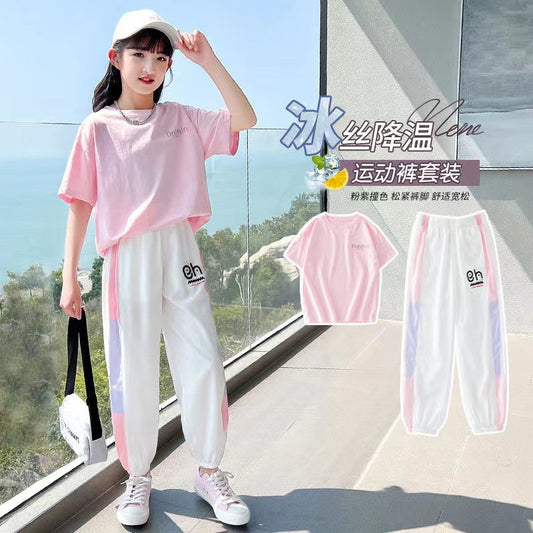 FG25053018女童夏裝2025新款短袖t卹夏款中大童洋氣時髦衣服兒童夏季套裝潮