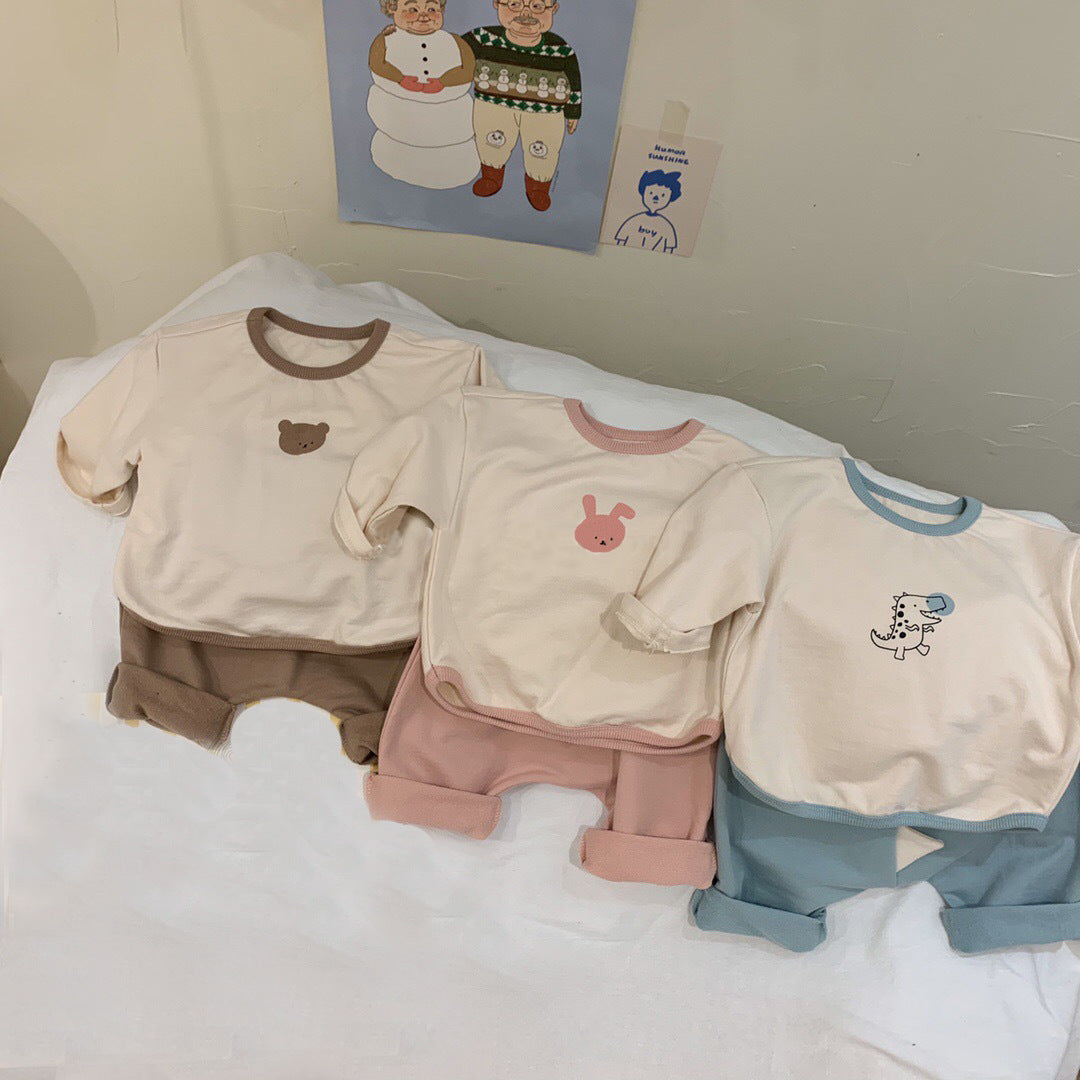 G23082438 春秋季嬰幼兒長袖T恤上衣中小童男女寶寶大PP褲洋氣休閒兩件套裝