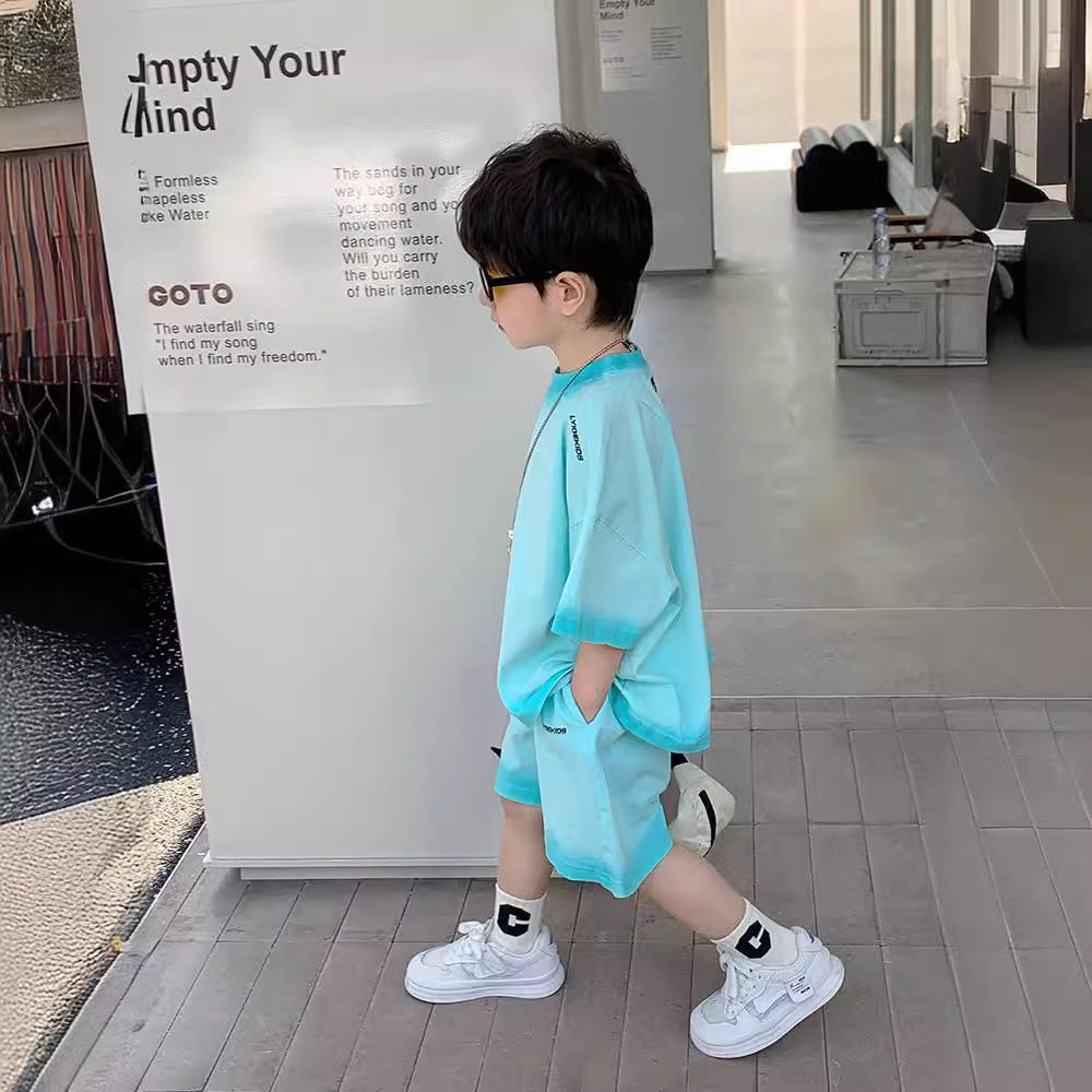 Z25033109男童套裝沙灘度假風夏裝短袖短褲兩件式男孩時髦童裝