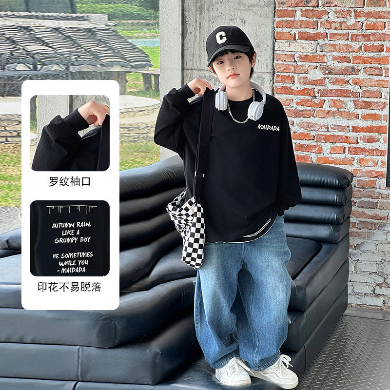 FF24102506年新韓版男大童秋裝上衣兒童長袖t恤全棉打底衫(9-12天到貨)