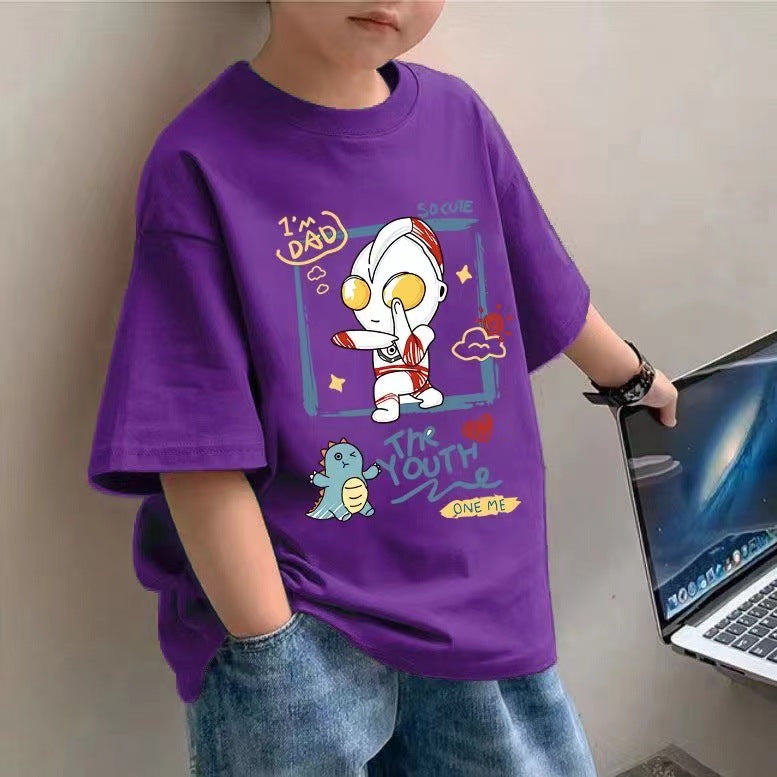 Z25030919 100%純棉男童短袖t恤童裝夏季新帥氣兒童上衣半袖中大童夏裝潮