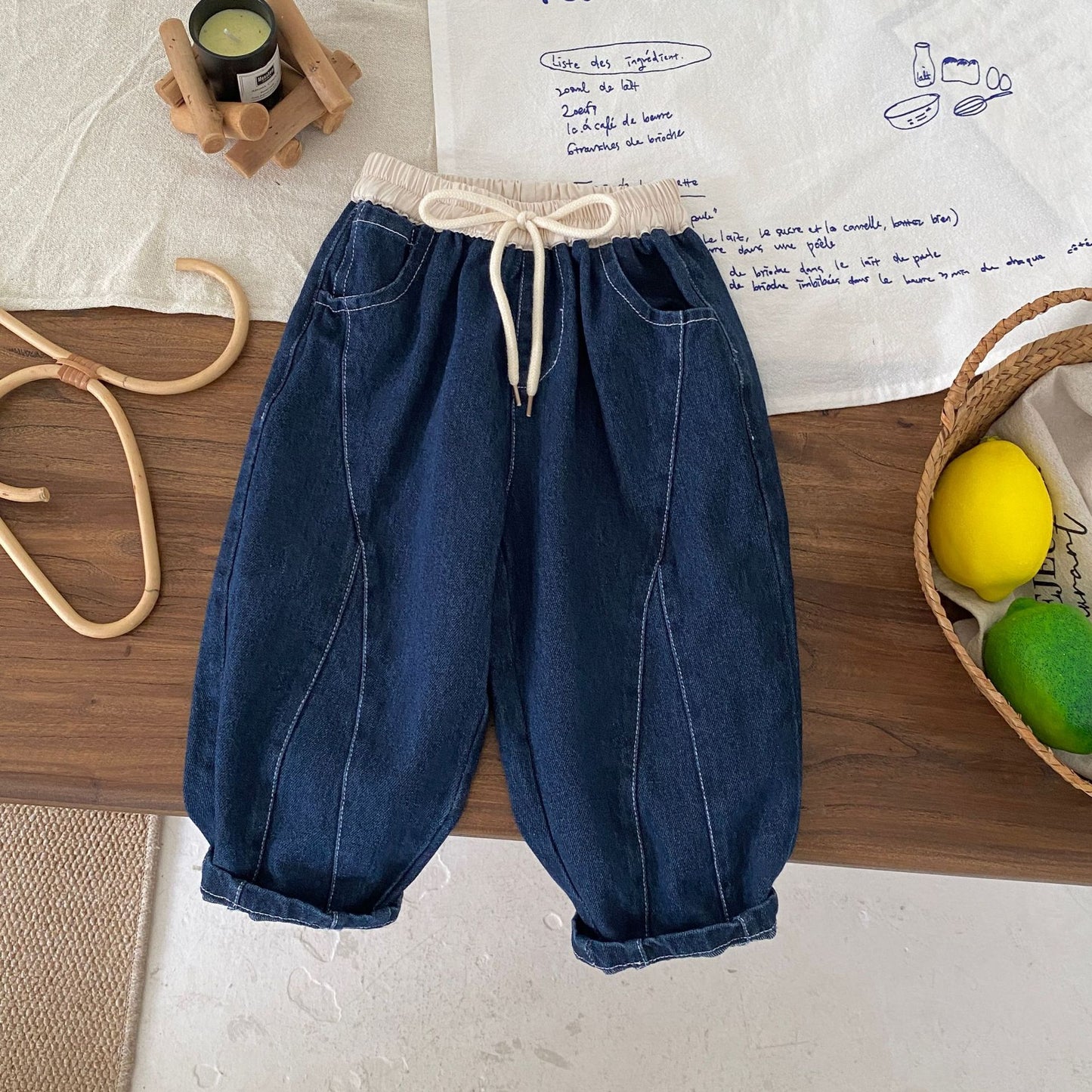 G25092502韓版童裝男童秋季褲子韓系痞帥時髦牛仔褲兒童百搭哈倫休閒褲