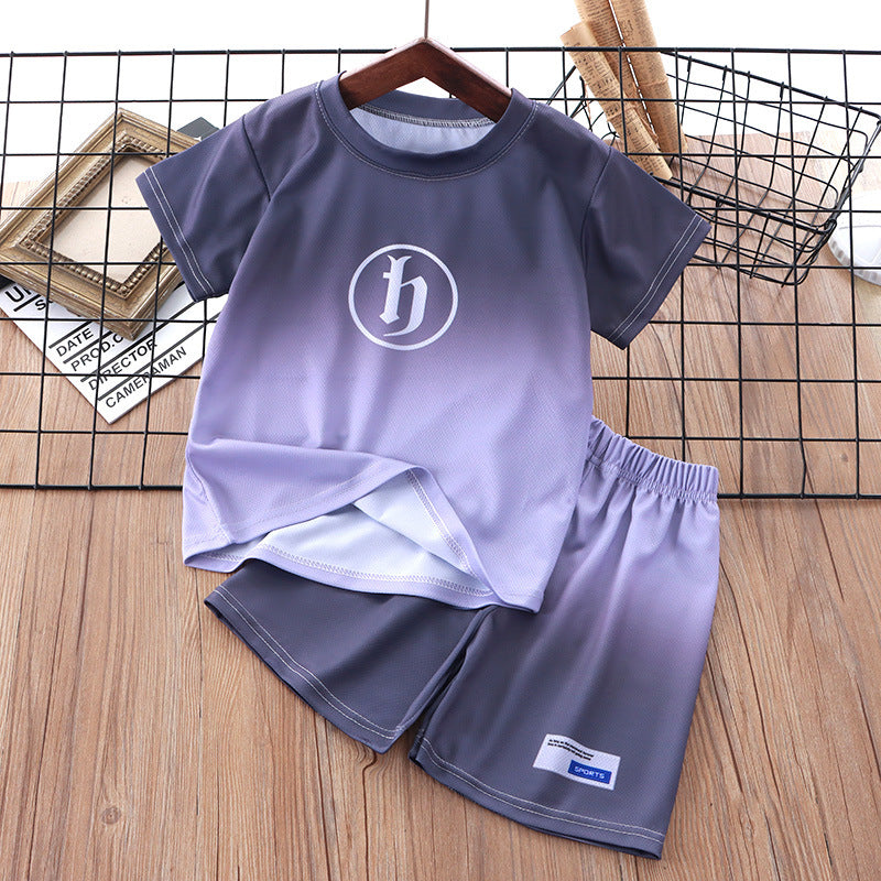 CD25050307兒童夏季短袖套裝男童夏裝款中大童男孩衣服漸層短袖短褲