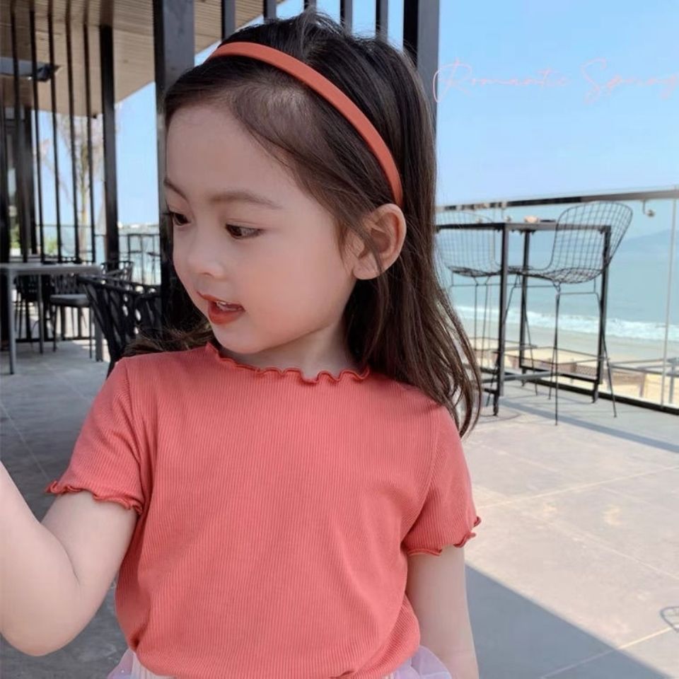 CA23072728新款女童木耳邊夏裝寶寶洋氣打底衫短袖冰絲圓領T恤兒童上衣