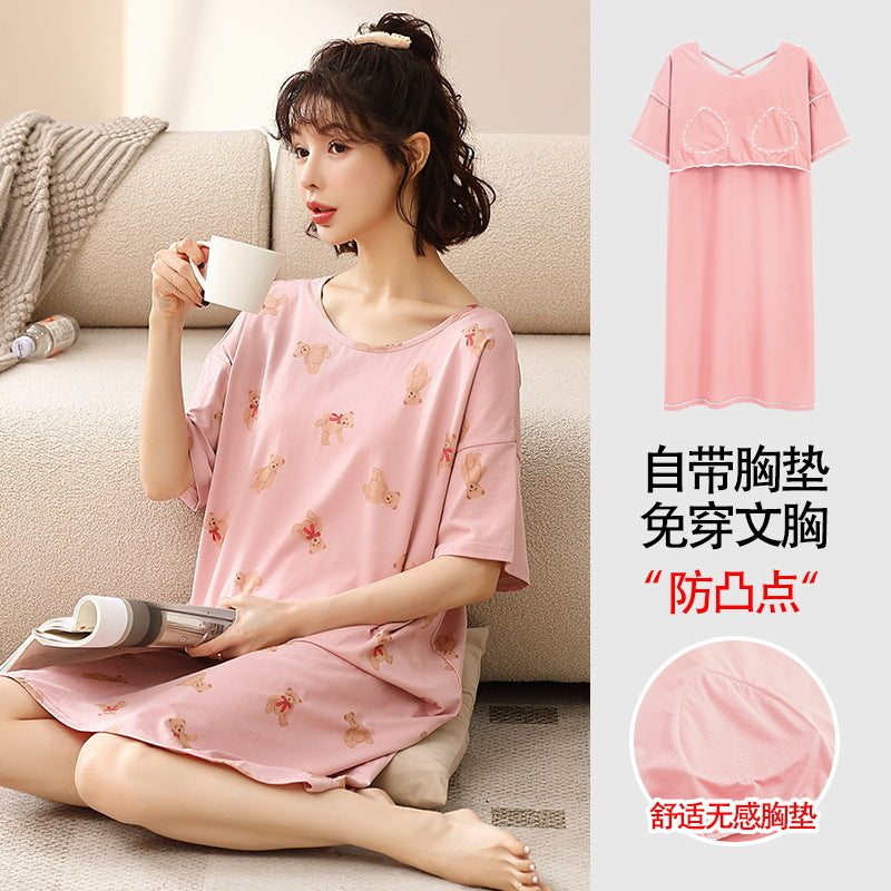 Z25040126自備胸墊一體式睡裙女款夏季短袖睡裙夏天莫代爾可外穿