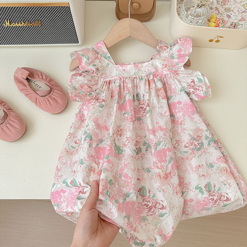 J24022906童裙2024春夏女童純棉飛袖裙兒童韓版沙灘裙度假裙背心裙