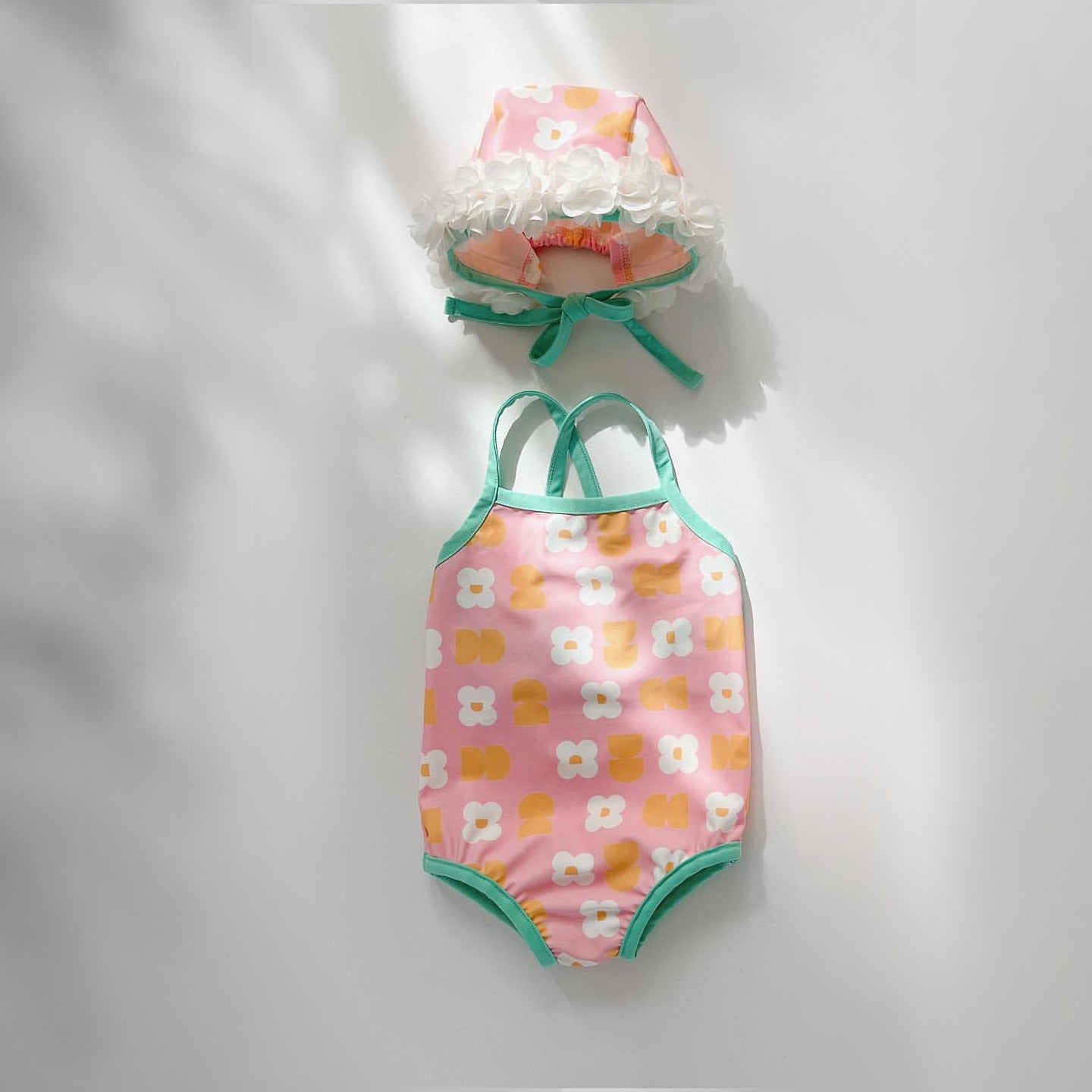 GF25061709ns韓版女童寶寶花朵帶帽連身泳衣新生兒比基尼分身泳衣三件組潮