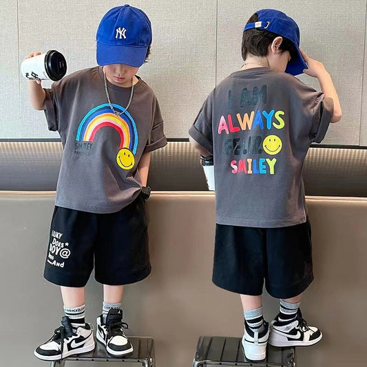 Z25030921男童夏裝短袖T恤新款時髦短袖中大童兒童夏季男孩炸街上衣