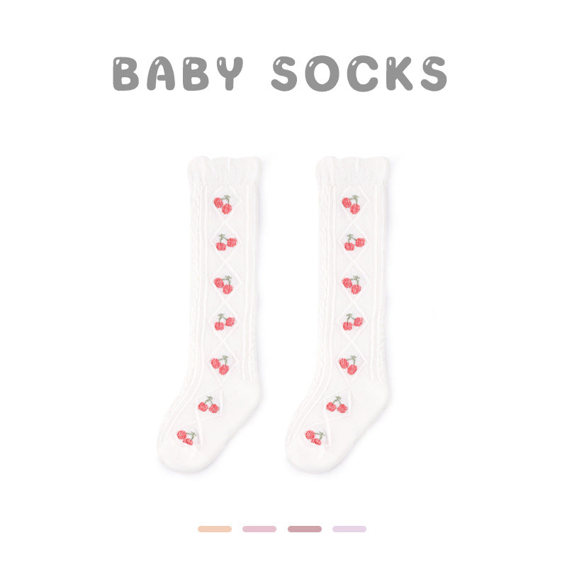 Z24032304寶寶襪子春夏網眼草莓中筒襪無骨精梳棉花邊寶寶襪子G365(2雙起批)