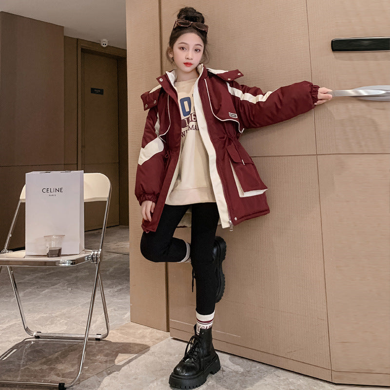 Z25010108女童4新款加厚大童派克服秋冬女童棉服衝鋒衣兒童棉衣