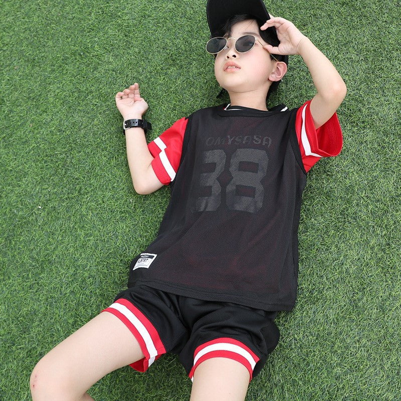 F24050708男童速乾背心套裝夏裝季男孩運動薄款無袖短褲大兒童籃球服兩件套