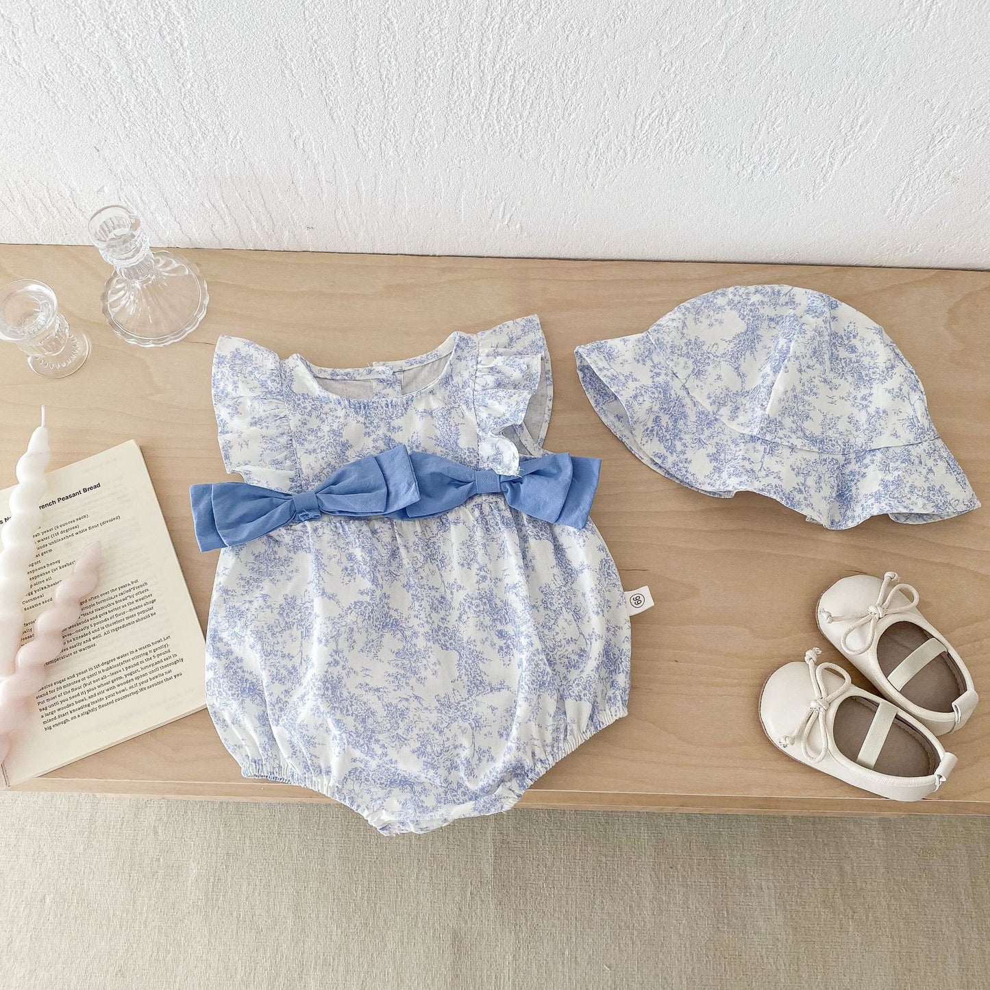 G25051403夏裝嬰兒連身衣女寶寶印花帽滿月百天公主哈衣薄包屁衣服