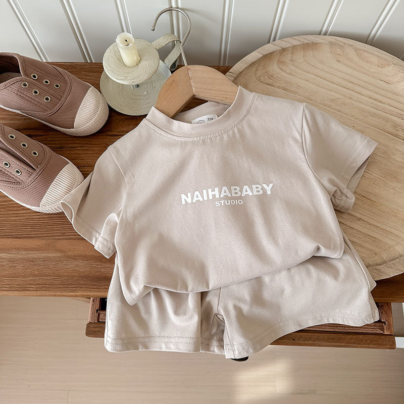 J24022903童套裝2024夏款男童女童寬鬆休閒舒服韓版印花字母兄妹裝運動套裝