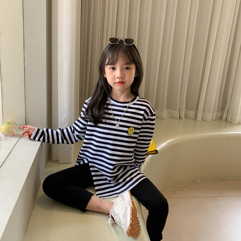 J23092103童裝女童開衩打底褲2023秋季新款百搭彈力褲棉質修身褲子外穿長褲