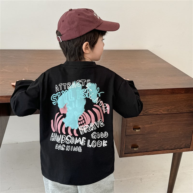 GJ25082708秋季新款男孩純棉長袖T卹太空印花女童秋裝衣服韓版潮