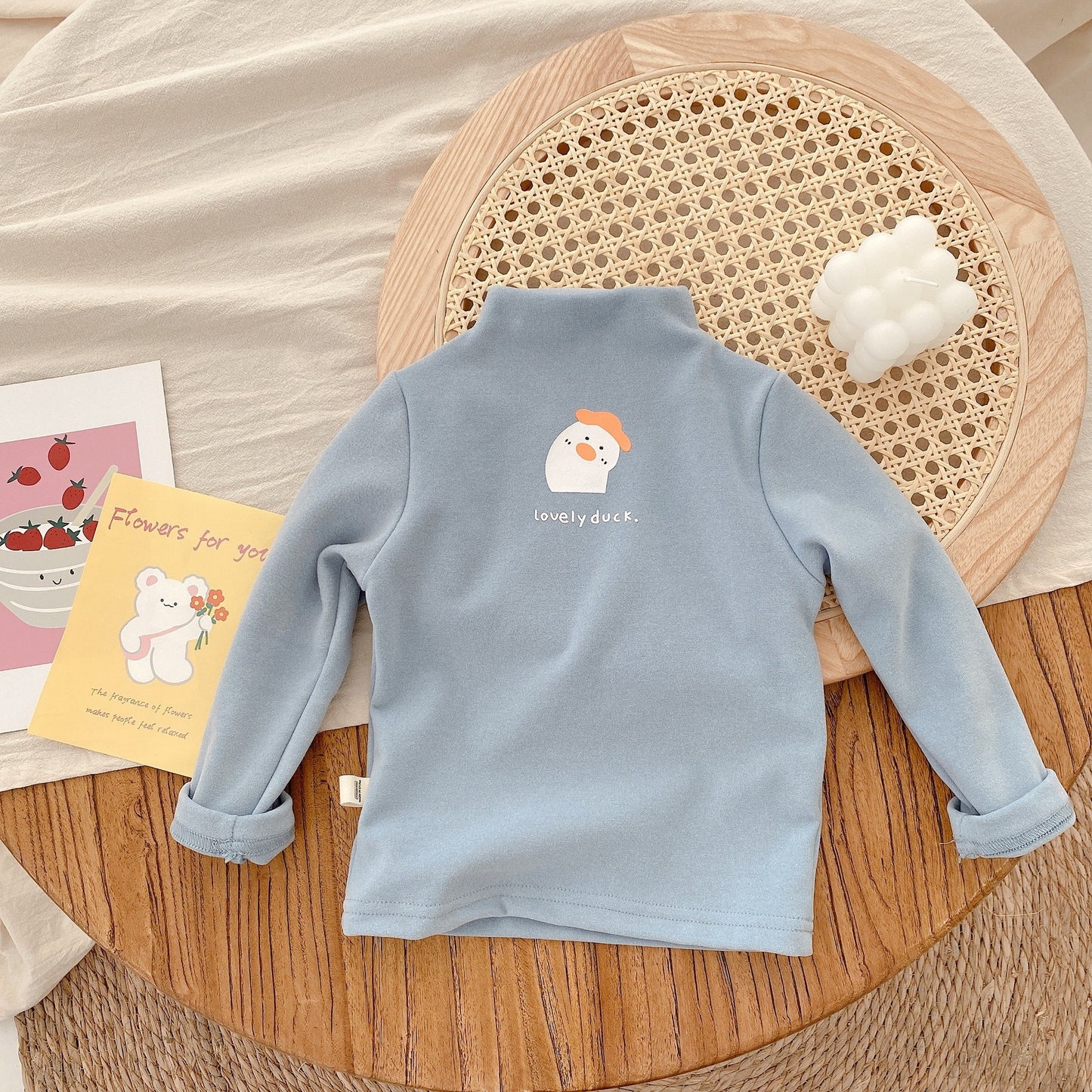 CA24121809兒童保暖德絨打底衫秋冬季裝男女寶寶純色T卹半高領長袖上衣