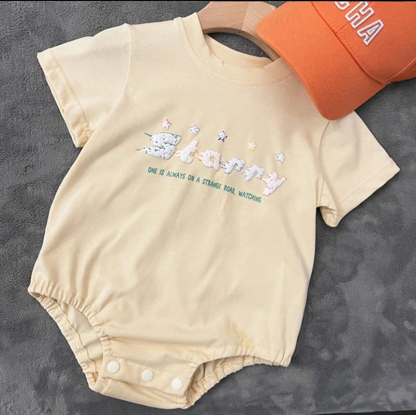 L23070615網紅炸街親子裝夏裝潮一家三口嬰兒爬服母子母女洋氣純棉星星t恤
