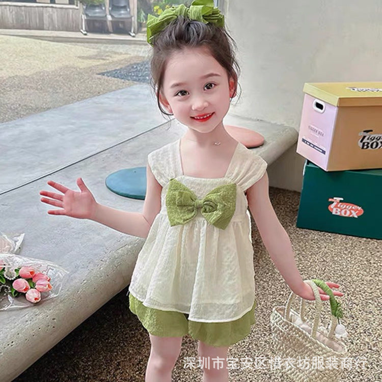 A25072307女童夏季背心套裝女孩韓版休閒可愛淑女裝夏裝新款薄款兩件套