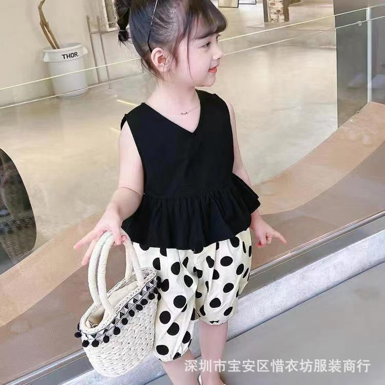 A25072309女童套裝夏季新款小童夏天衣服女寶寶背心防蚊褲兩件套潮