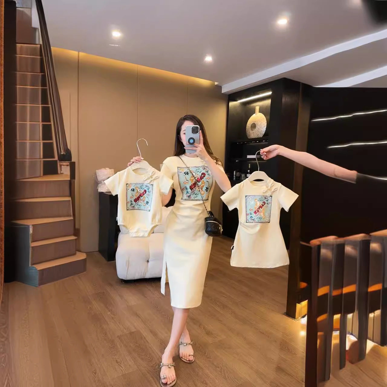 L24071407中國風親子裝母子夏2024新款一家三口四口嬰兒母女中式潮