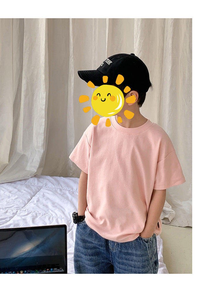 Z25030409含棉純色童裝男女短袖t恤衫夏季幼稚園班服兒童寶寶半袖上衣批發