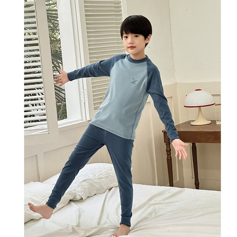 FF24102515色拼毛德絨兒童秋衣秋褲保暖內衣套裝秋冬家居服男童睡衣(9-12天到貨)