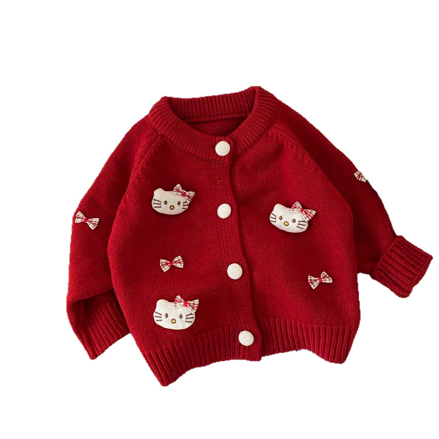 G25092512嬰兒女孩童裝可愛針織毛衣卡通貓咪洋氣單排扣秋冬季開襟外套