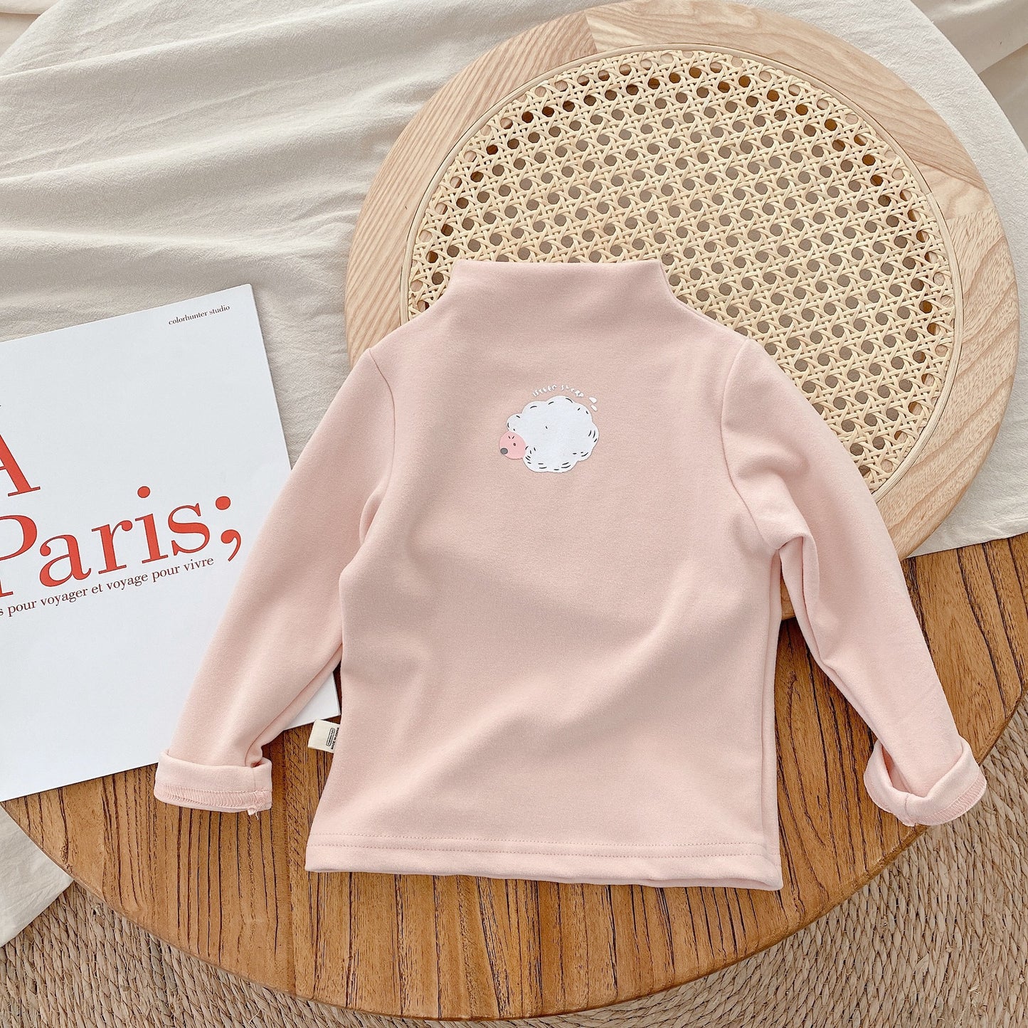 CA24121809兒童保暖德絨打底衫秋冬季裝男女寶寶純色T卹半高領長袖上衣