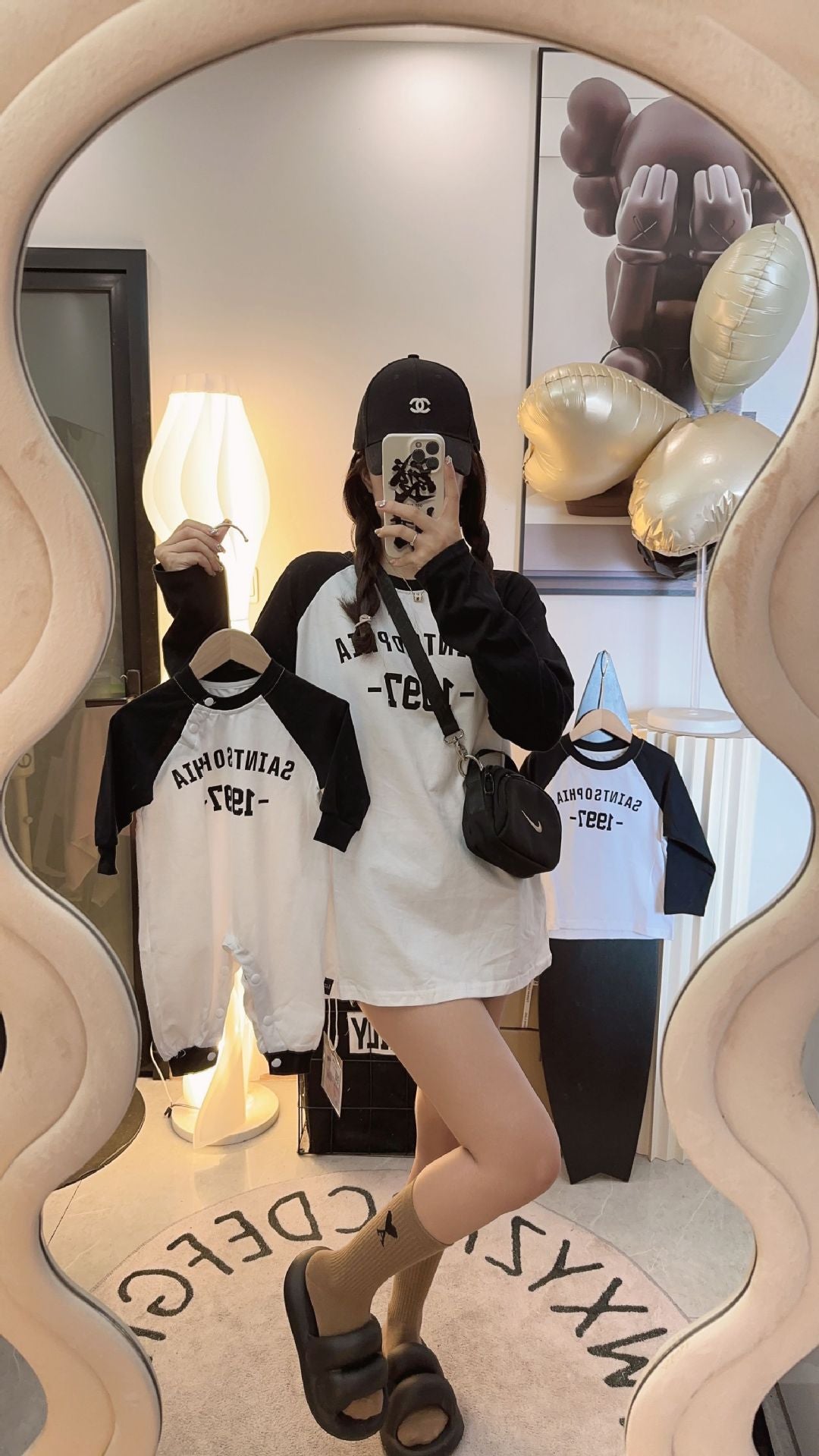 L23110207洋氣母女長袖t卹親子裝2023秋季新品母子裝打底衫一家三口體恤衫