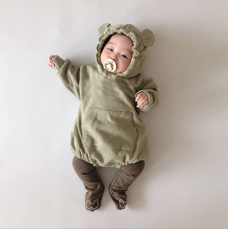 GB24011122春秋嬰兒可愛小熊爬服男女寶寶長袖連帽衛衣包屁連體哈衣