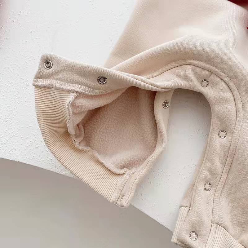 Z23112701韓版ins嬰幼兒拜年服新生兒加絨連身衣爬爬服冬季寶寶蝴蝶結長爬